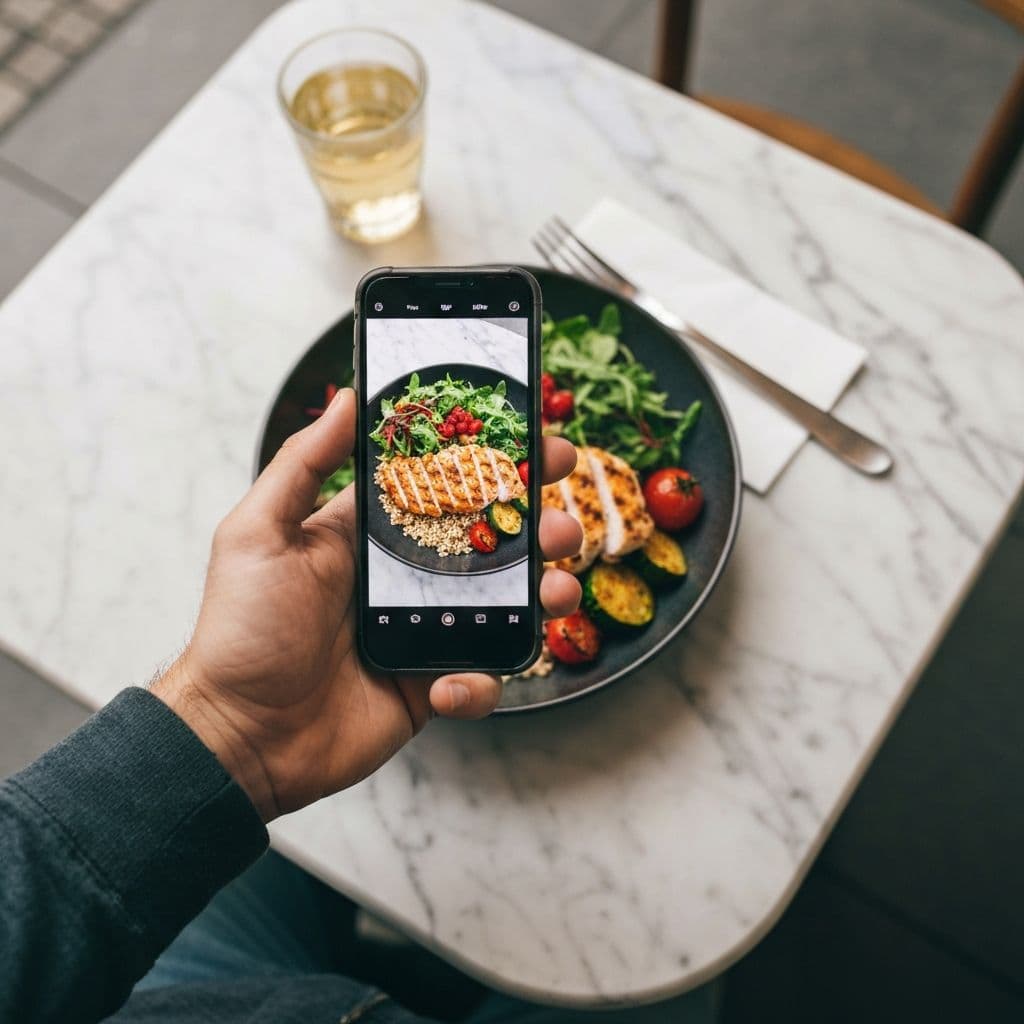 A person photographing a healthy grain bowl with their phone